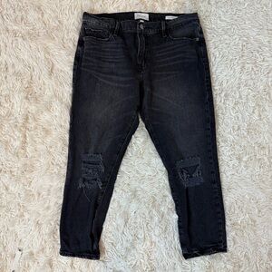 FRAME Size 26 Le Garçon Crop Black Wash Denim Distressed skinny ankle Jeans